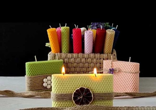انواع تزئینات شمع با نخ کنف